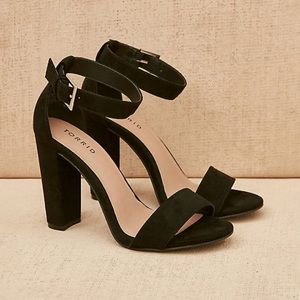 Staci Black Faux Suede Ankle Strap Tapered Heel WW